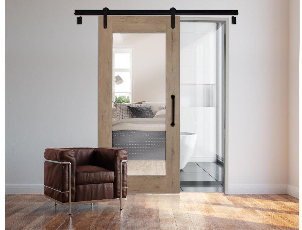 Sahara Mirror Barn Door with heavy-duty sliding track and full-length mirror