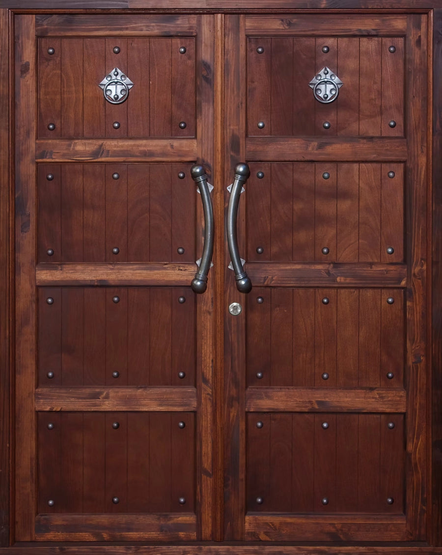 Ebony Vintage Pair Doors - Pre Hung, Pine timber double semi-exterior doors with handles and lock