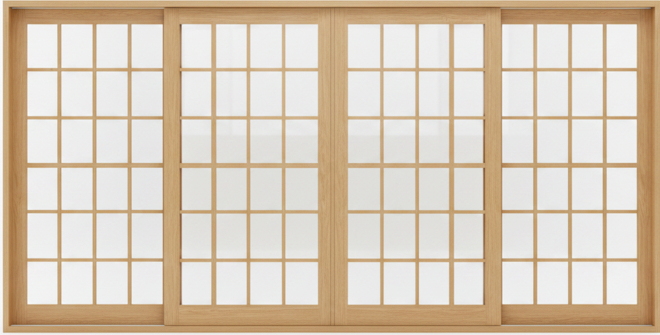 Wooden sliding door with glass panels on a white background
