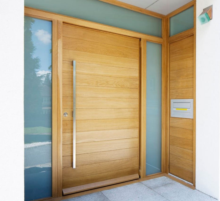 Semi Solid Horizontal Slatted Pivot Door Pre-Hung in Frame 1200 X 2032