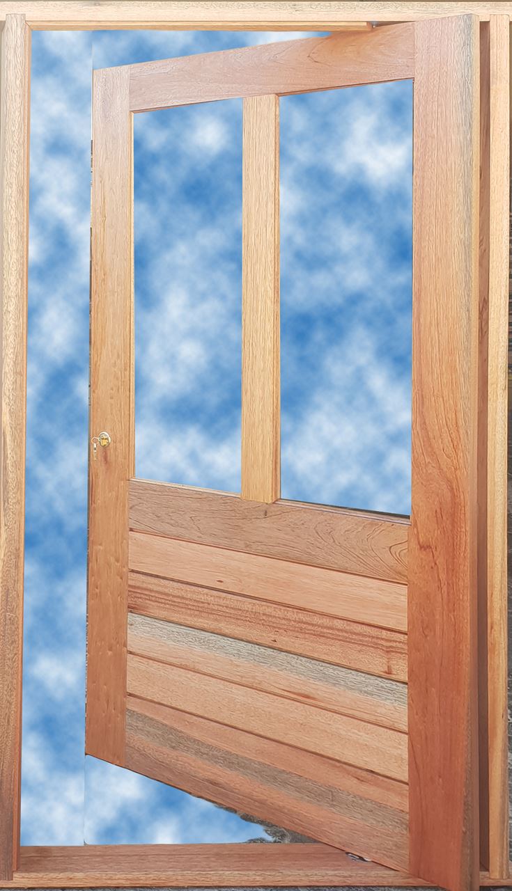 Horizontal Bottom 2 Glass Top Pivot Door Pre Hung in Frame 1200W X 2032H