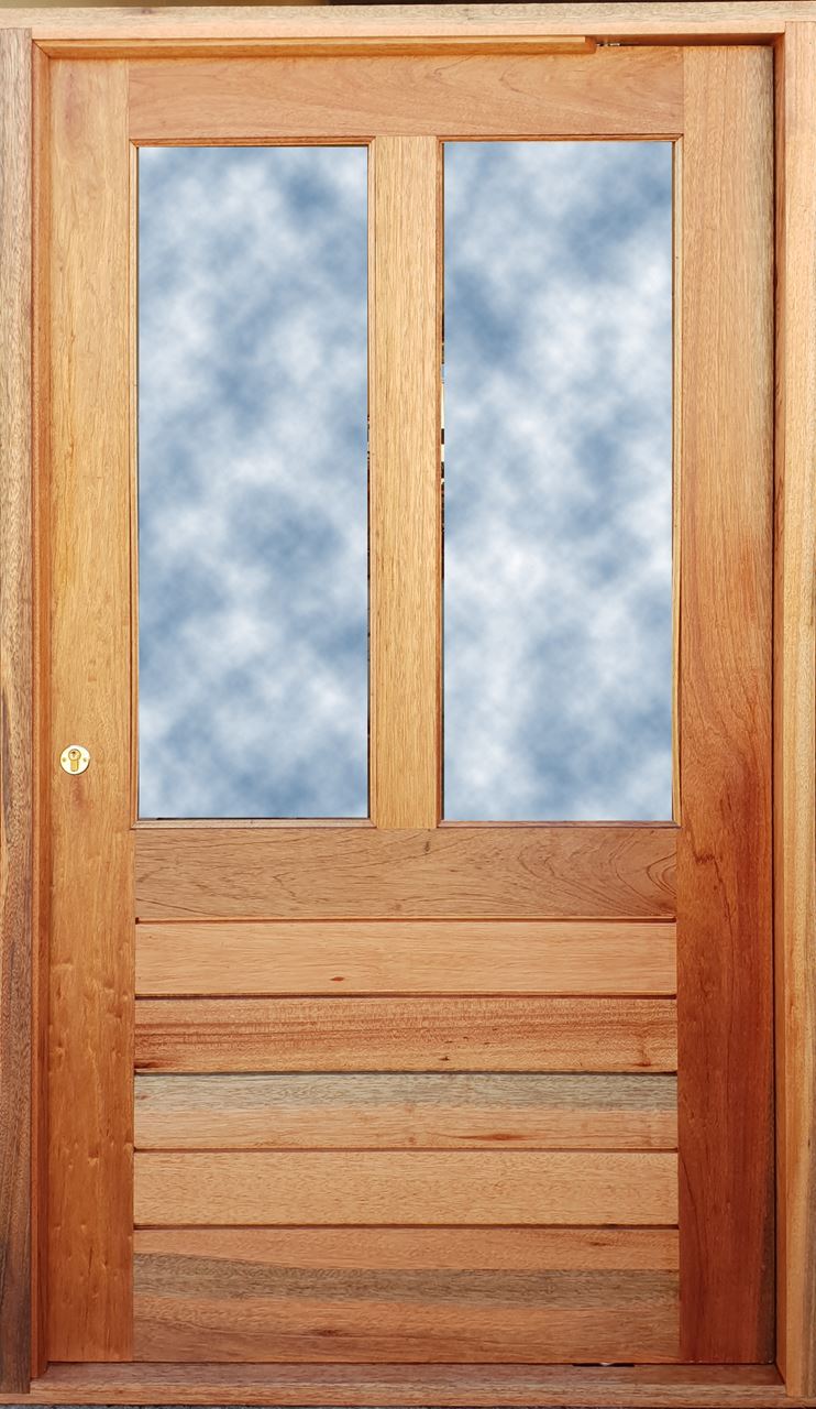 Horizontal Bottom 2 Glass Top Pivot Door Pre Hung in Frame 1200W X 2032H