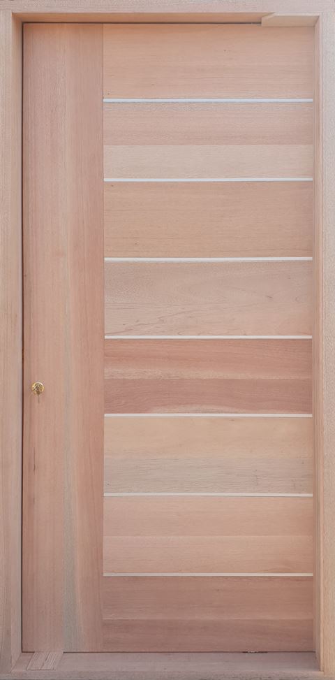 Semi Solid Horizontal Slatted AL Pivot Door Pre-Hung in Frame 1200 X 2032