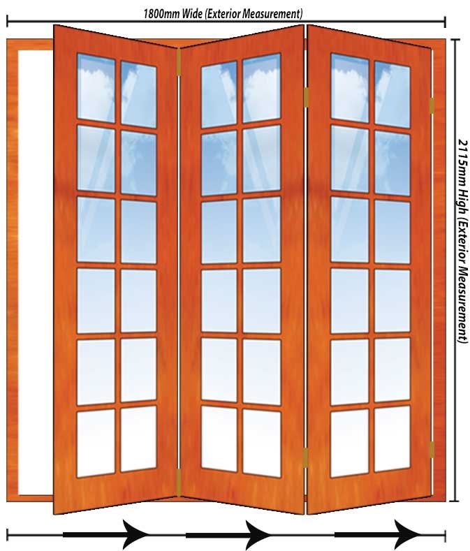 1800mm 3 Door Small Pane Folding Unit RHS