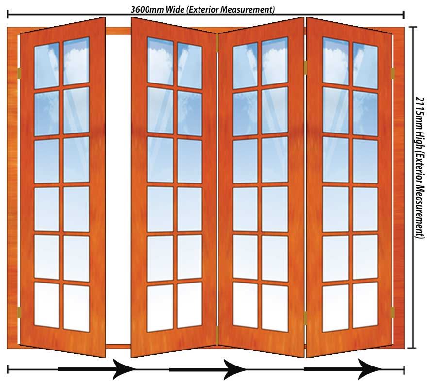 3600mm 4 Door Small Pane Folding Unit RHS