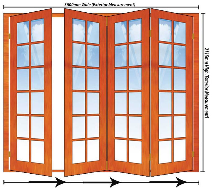 3600mm 4 Door Small Pane Folding Unit RHS