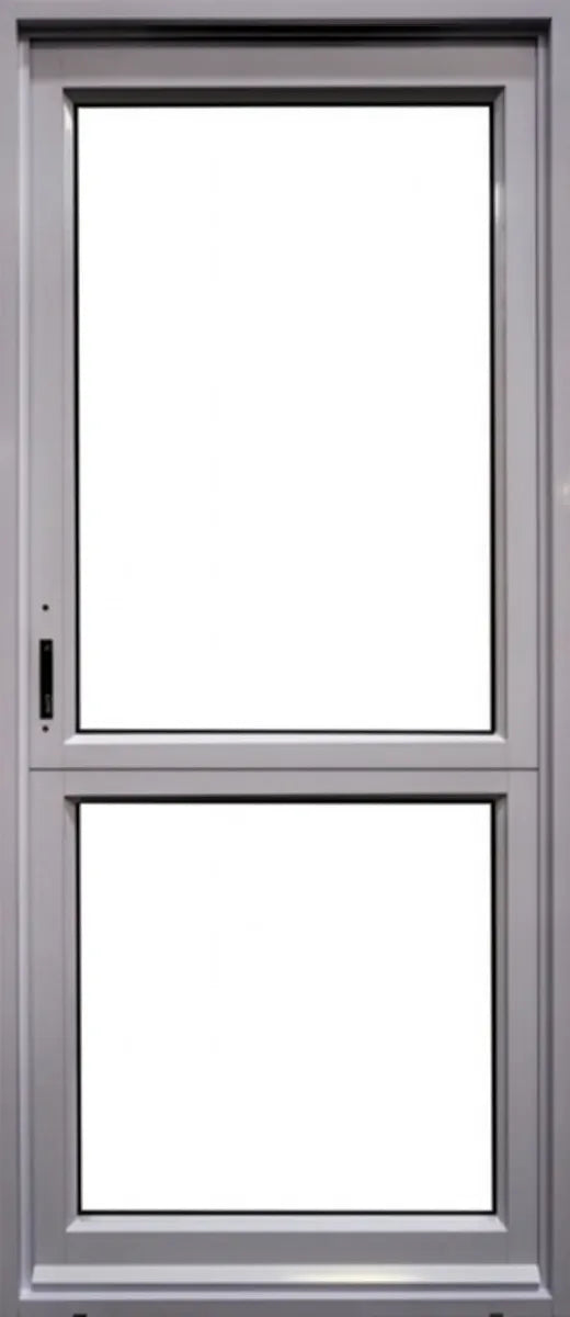 Swartland Kayo Half Glass Aluminium Stable Door – Outward Opening, 900 x 2100mm, handle on left hand side, Silver anodized finish