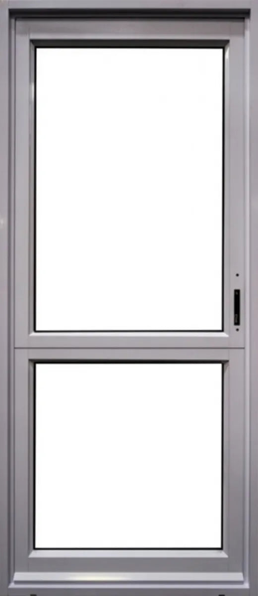 Swartland Kayo Half Glass Aluminium Stable Door – Outward Opening, 900 x 2100mm, handle on right hand side, Silver anodized finish