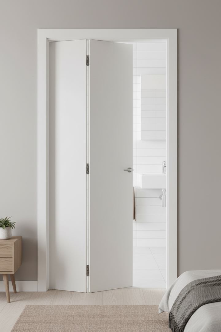 Pair White interior bifold doors in a bedroom setting