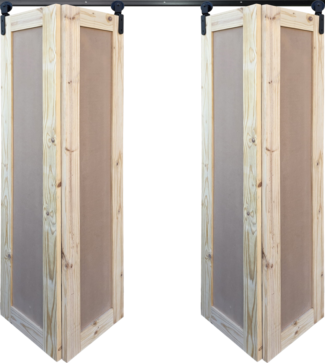 Double bifold shaker interior door – raw pine and MDF panels, 2000mm x 2100mm