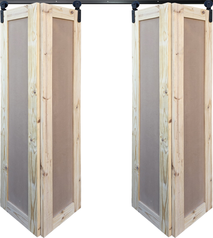 Double bifold shaker interior door – raw pine and MDF panels, 2000mm x 2100mm