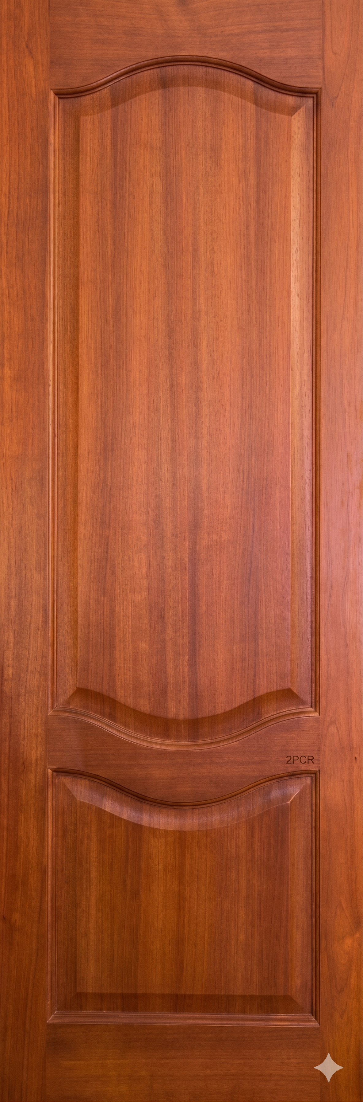 Close-up of a wooden door panel with a polished finish