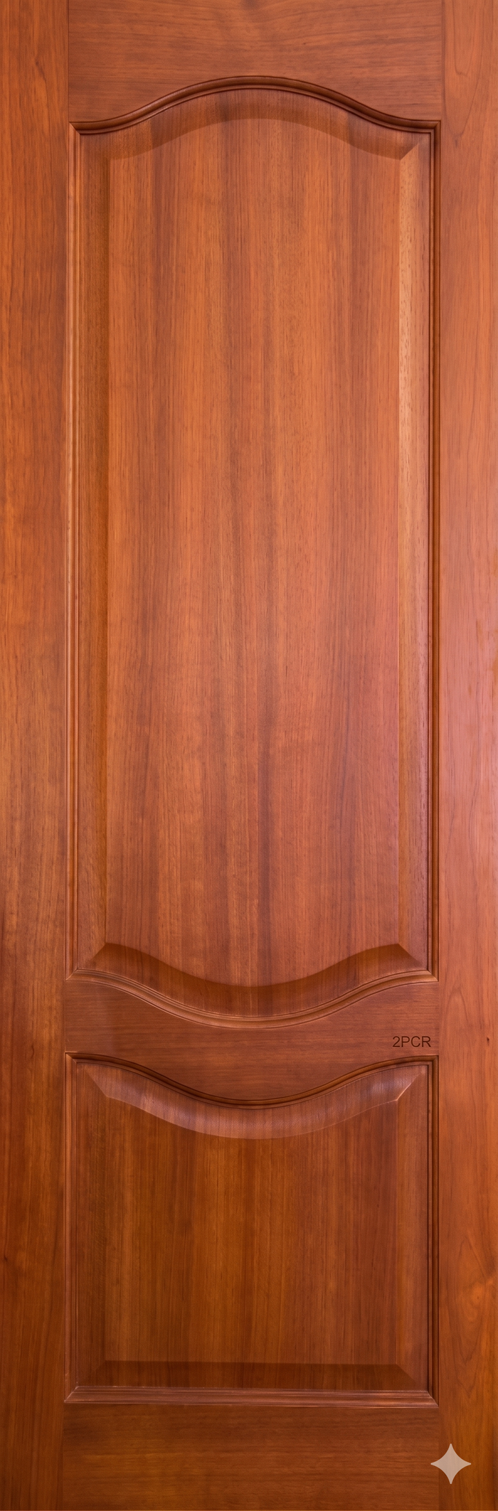 Close-up of a wooden door panel with a polished finish