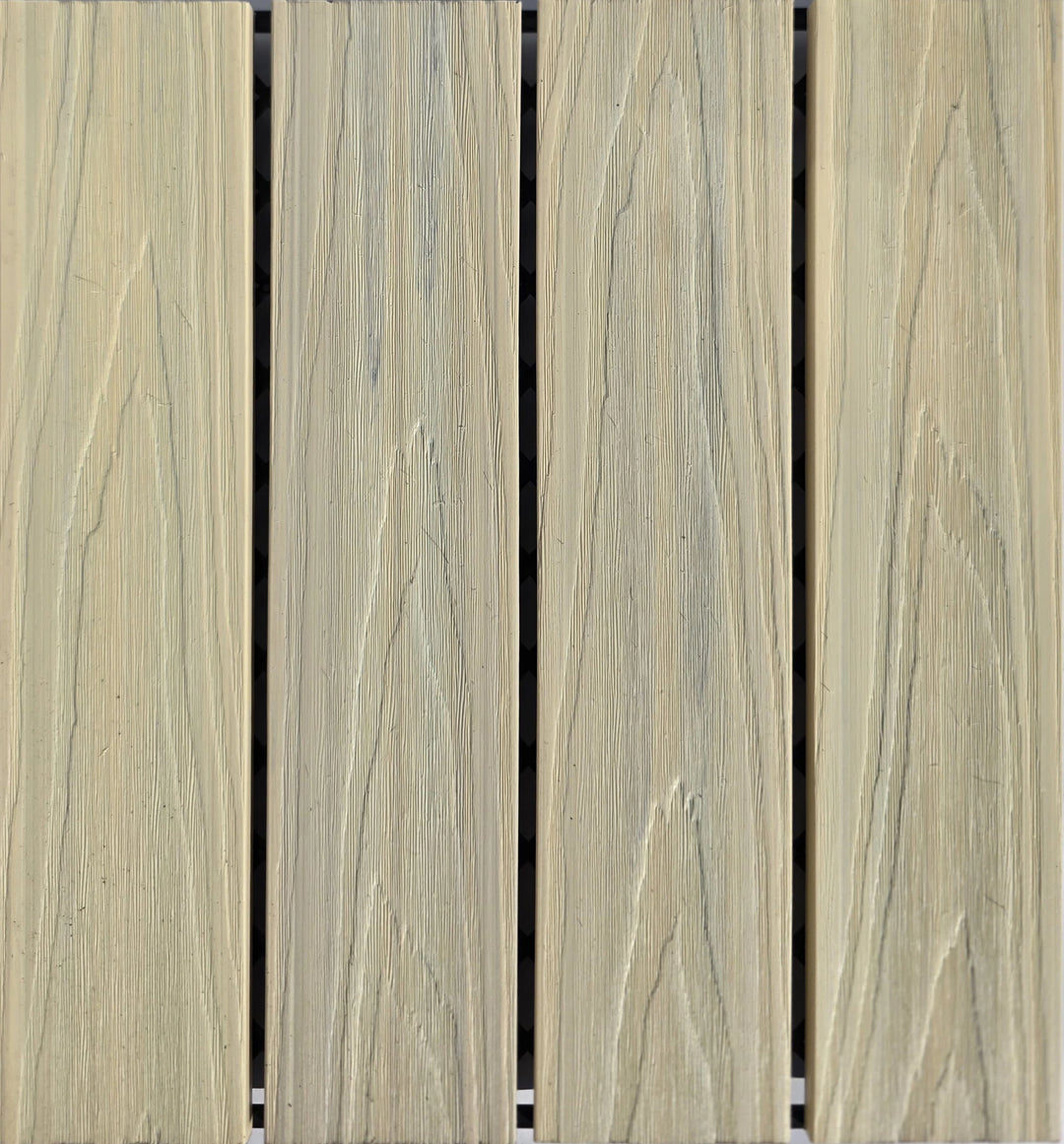 Close-up of Sandstone 4 Everdeck® Composite Decking Tiles showing wood grain texture