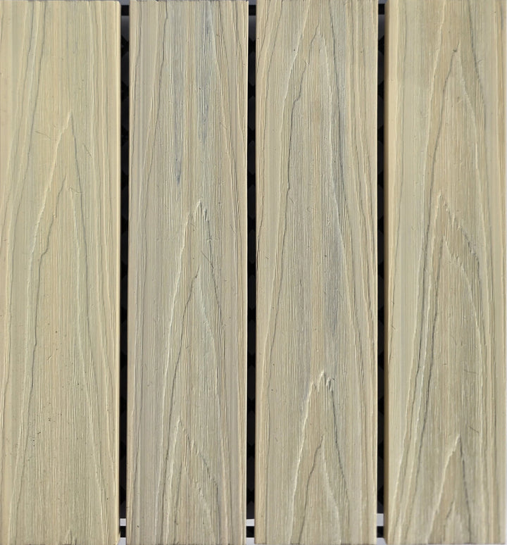 Close-up of Sandstone 4 Everdeck® Composite Decking Tiles showing wood grain texture