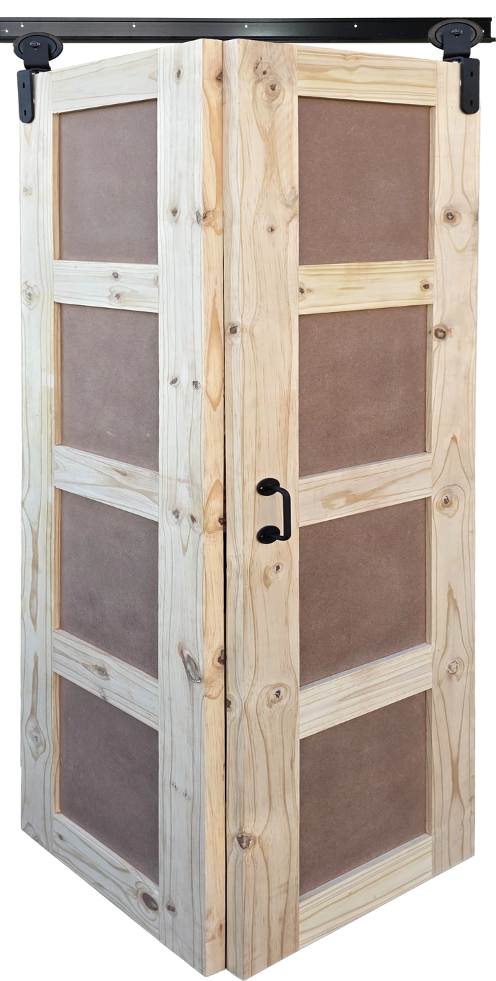 Raw pine 4-panel bifold door, perfect for interior spaces and closets
