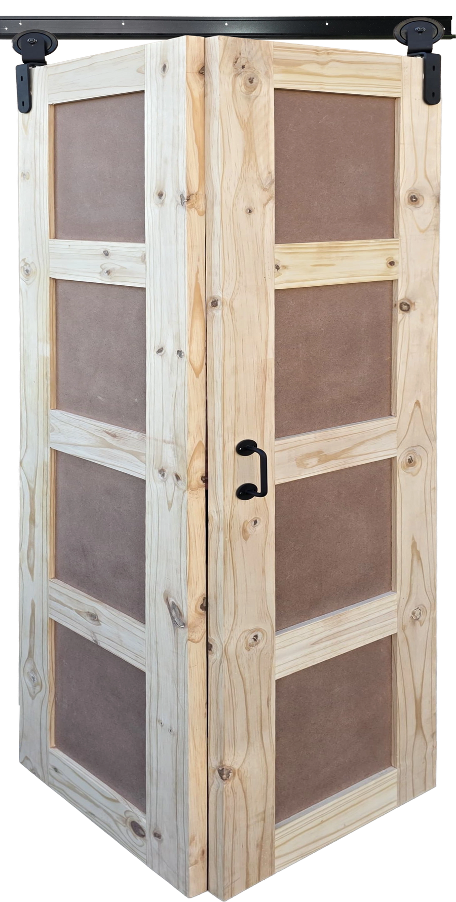 Raw pine 4-panel bifold door, perfect for interior spaces and closets