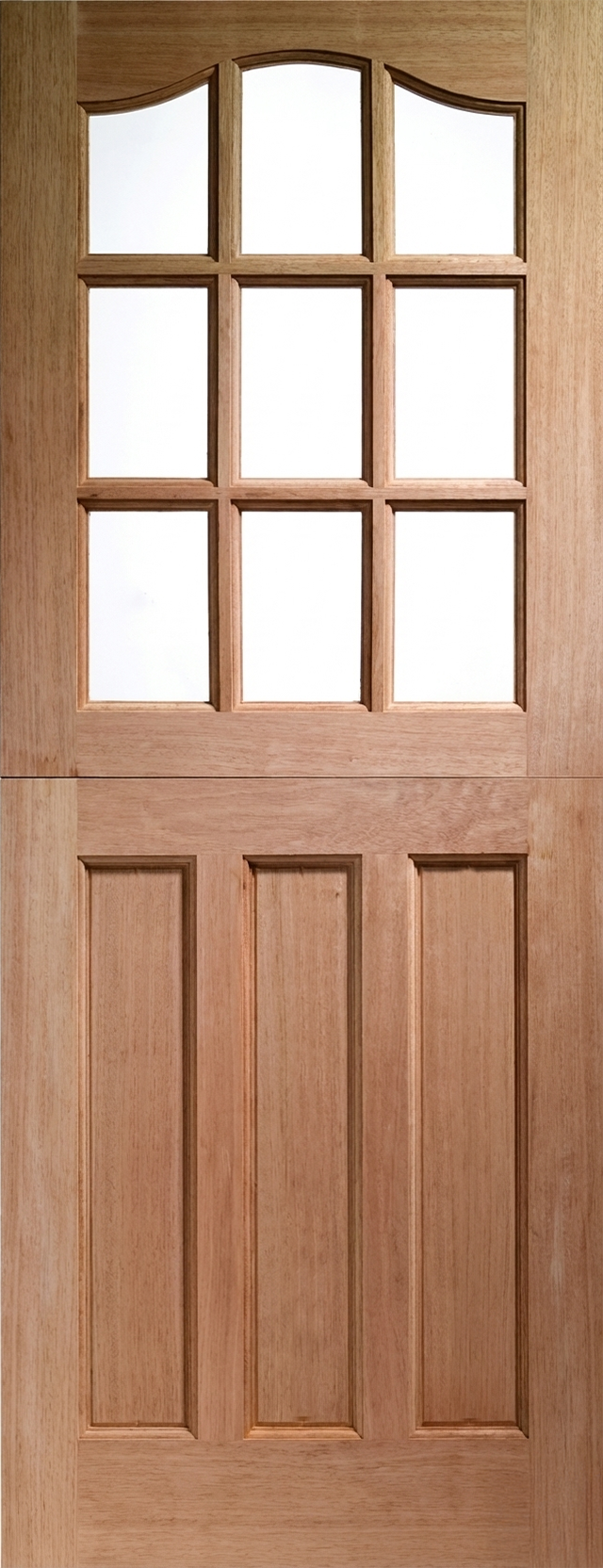 Wooden door with glass panels and panel design