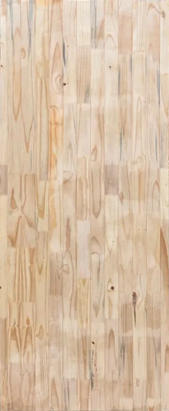 Pine back-to-back exterior door with vertical timber slats and natural grain, 813 × 2032mm