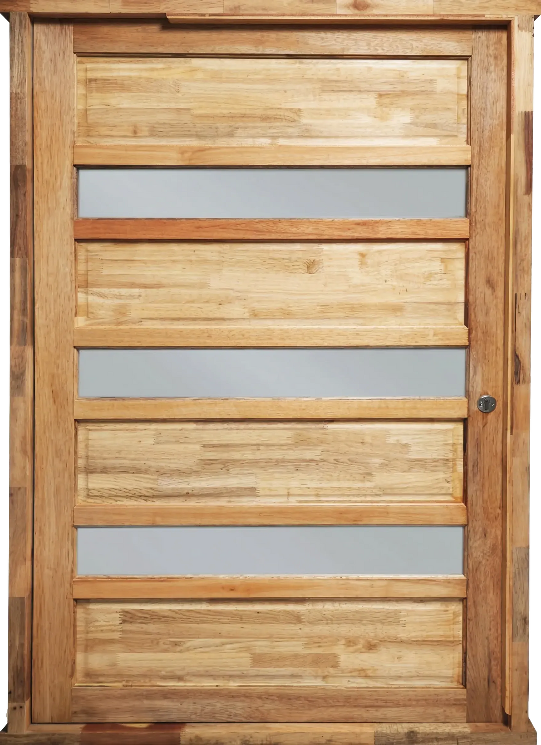 Hardwood 5-Panel Natural Pivot Door with Mirrored Glass - 1.2m x 2.1m