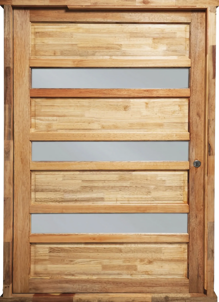 Hardwood 5-Panel Natural Pivot Door with Mirrored Glass - 1.2m x 2.1m