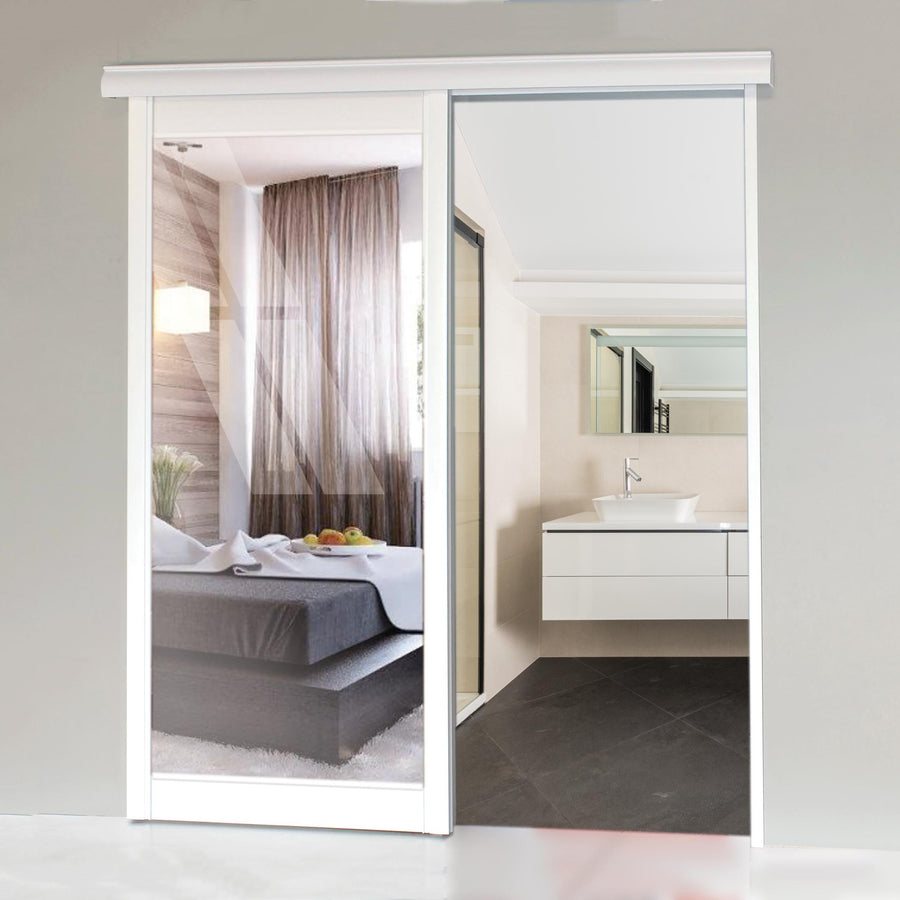 Alpha Sliding Door with mirror on one side and white finish on the other
