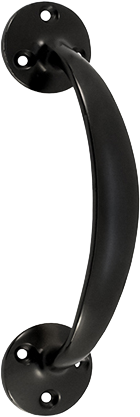 Avril pull handle 150mm black – face-fixed brass door handle with curved design and round mounting plates