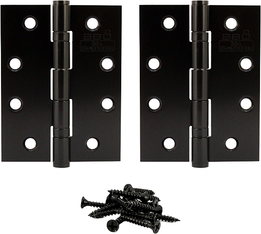 BBL 100mm x 76mm x 2mm black 304 stainless steel ball bearing door hinges sold in pairs with 16 fixing screws included