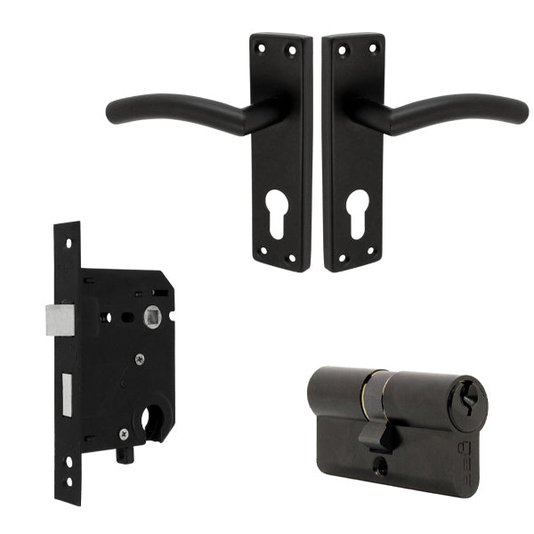Lark Euro Cylinder Mortice Lockset - Black