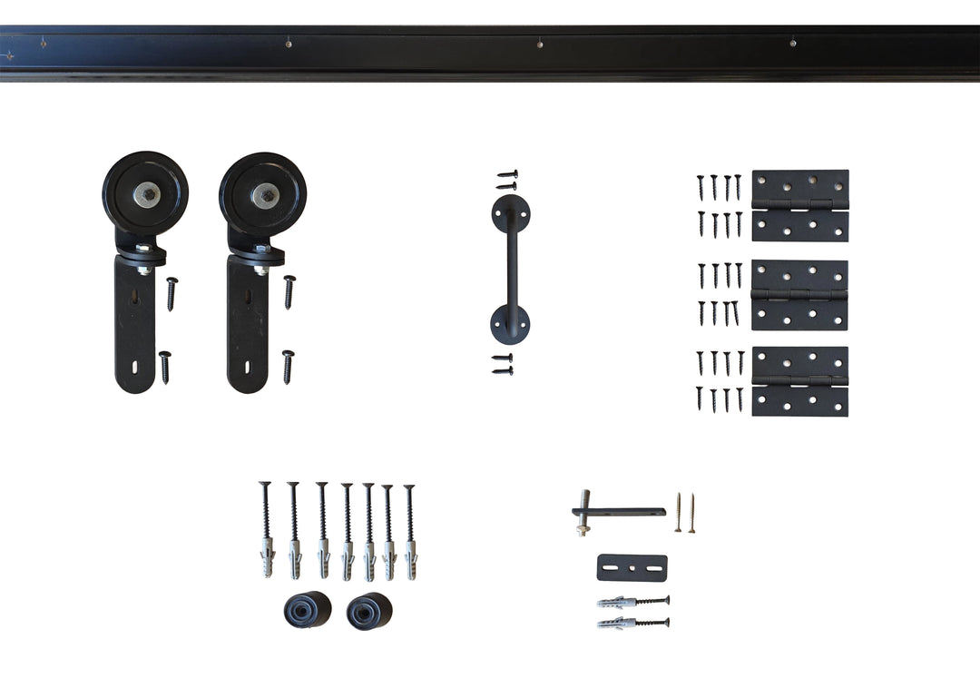 Doors Direct Barn Bifold System gear kit on white background for interior folding doors