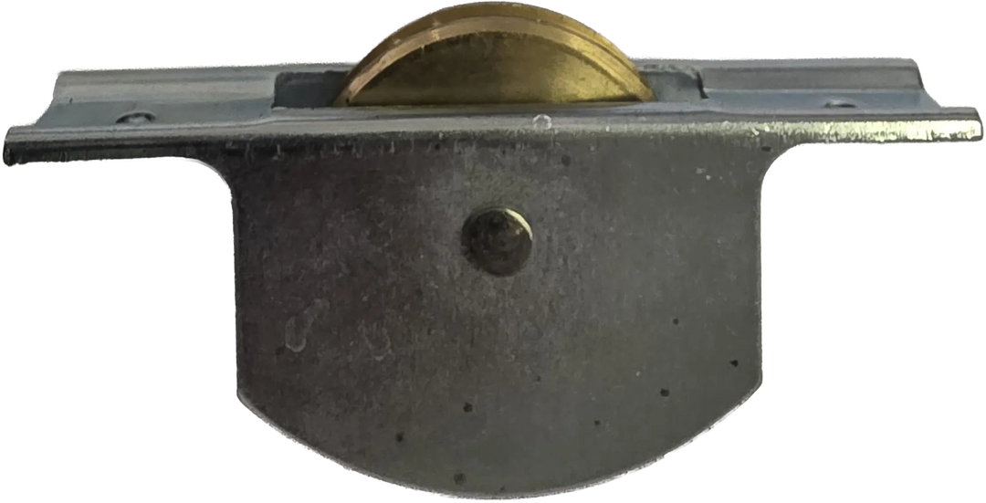 913B/B heavy duty solid brass roller wheel in metal housing for timber doors.