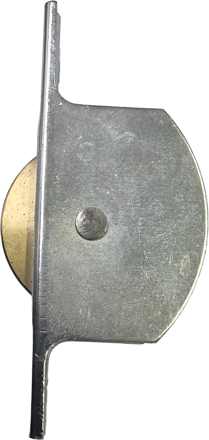 Profile view of 913B/B solid brass sliding door roller showing slim 25mm width.