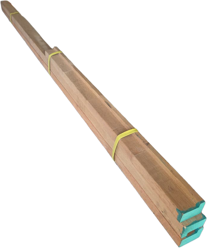 Bundle of three unassembled 80mm x 40mm finger-jointed hardwood door frame sections with green factory-sealed ends.