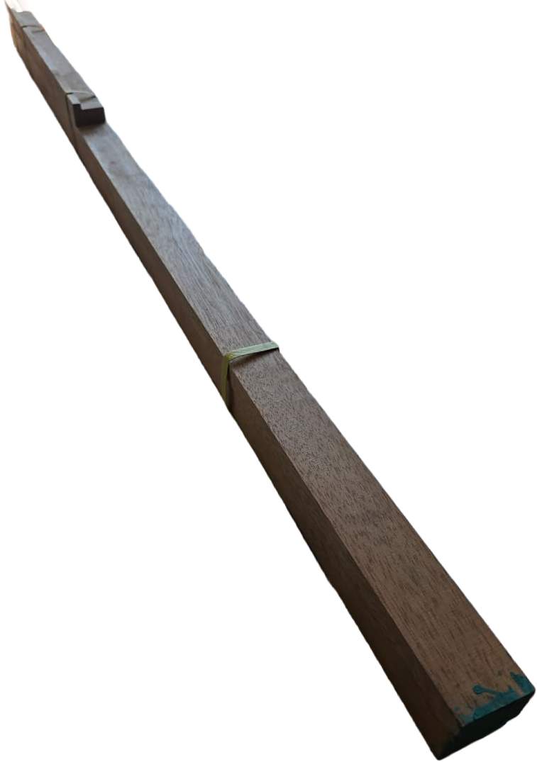 Overhead view of 80mm x 40mm hardwood door jamb profiles showing the rebate detail and finger-jointed timber construction.