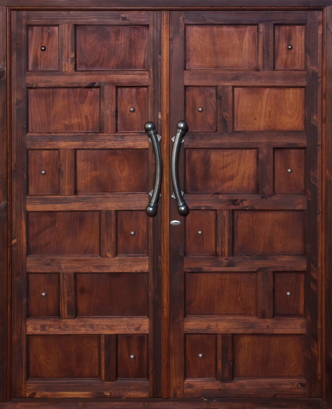 Ebony Brick Pair Door - Pre Hung, Pine timber double semi-exterior doors with unique brick pattern