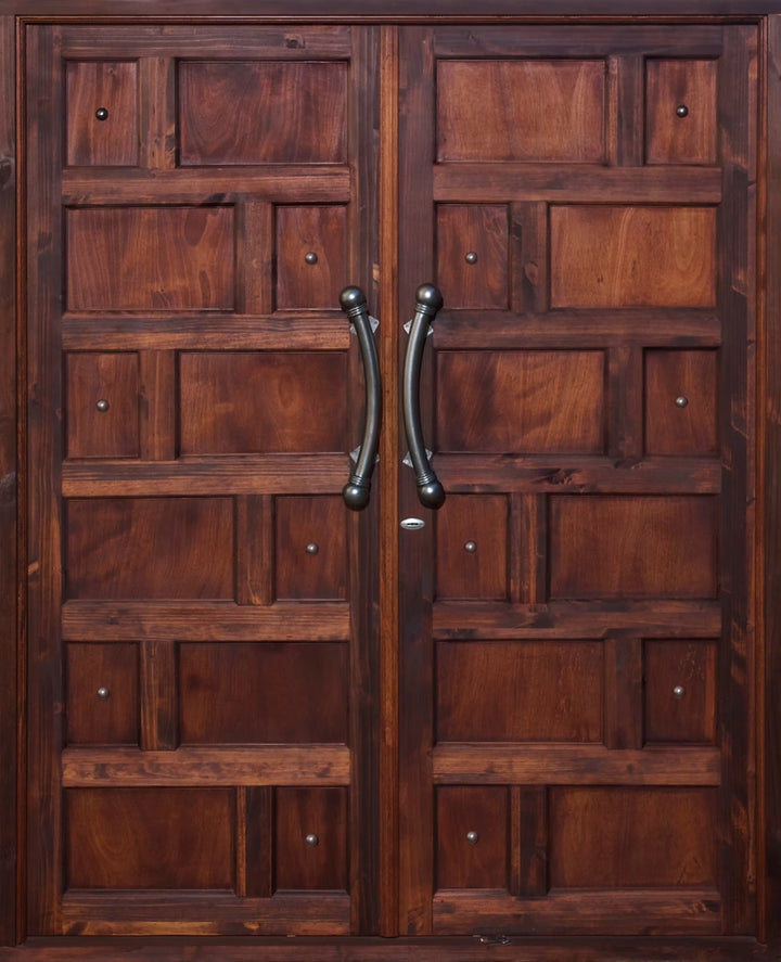 Ebony Brick Pair Door - Pre Hung, Pine timber double semi-exterior doors with unique brick pattern