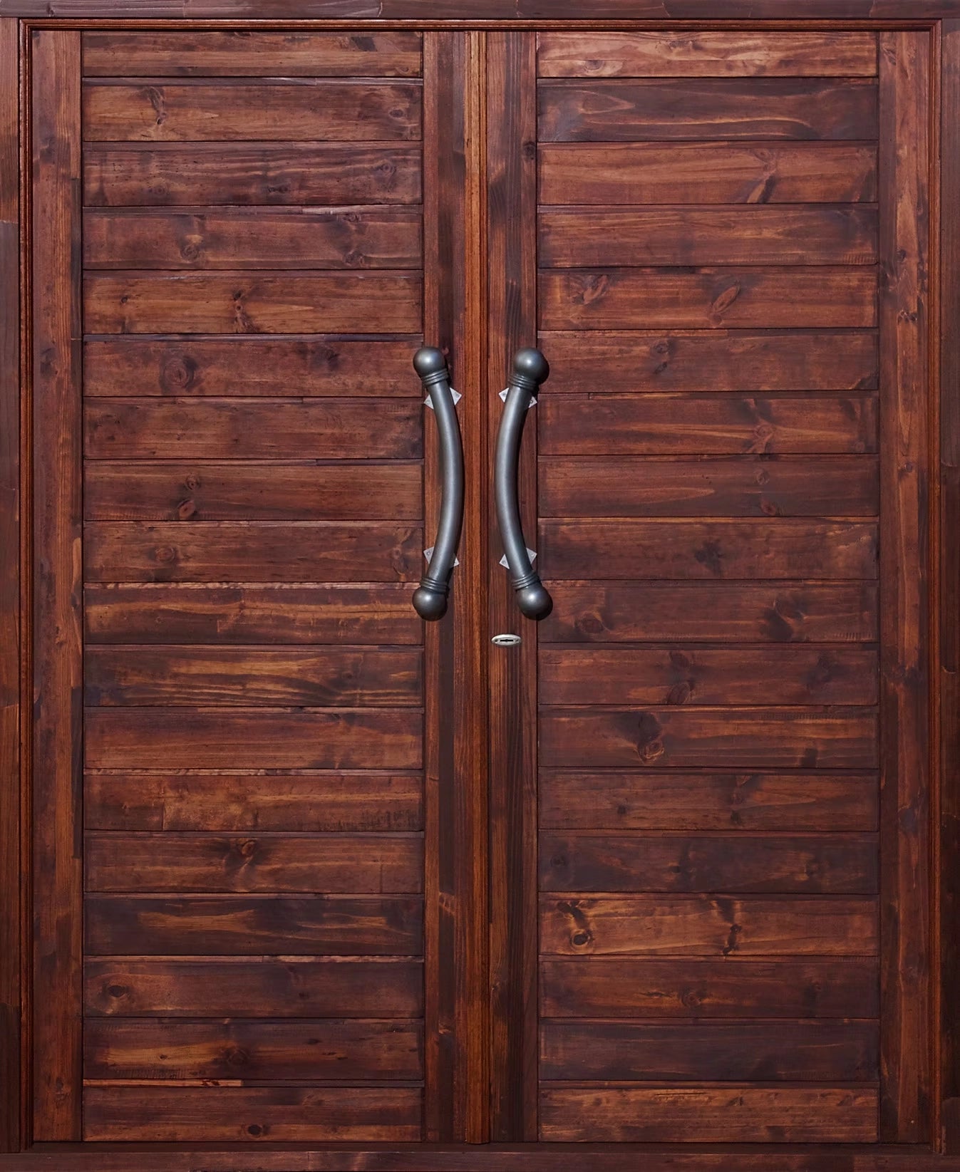 Ebony Horizontal Pair Door - Pre Hung, Pine timber double semi-exterior doors with horizontal panels