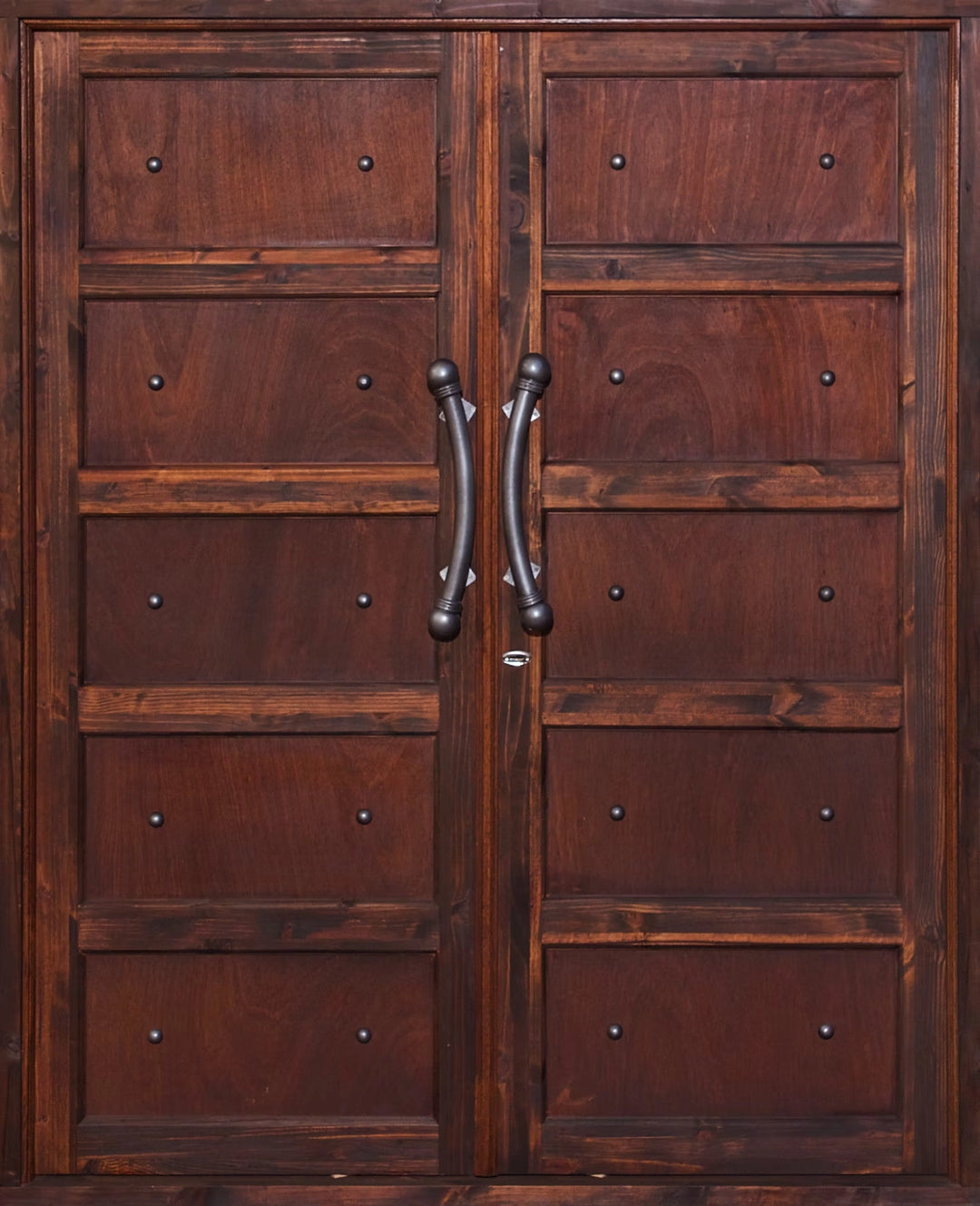 Ebony Studded 5 Panel Pair Door - Pre Hung, 1700mm wide double semi exterior wooden doors for front entrance