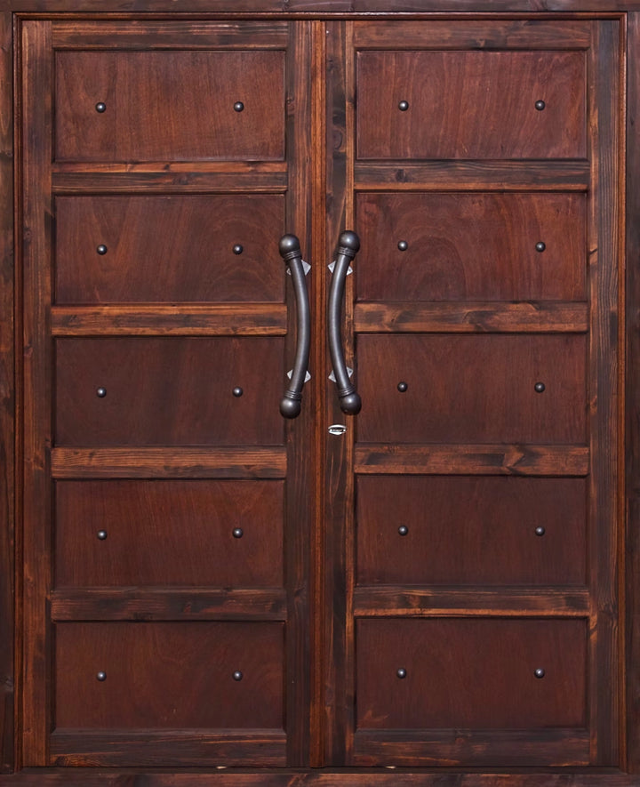 Ebony Studded 5 Panel Pair Door - Pre Hung, 1700mm wide double semi exterior wooden doors for front entrance