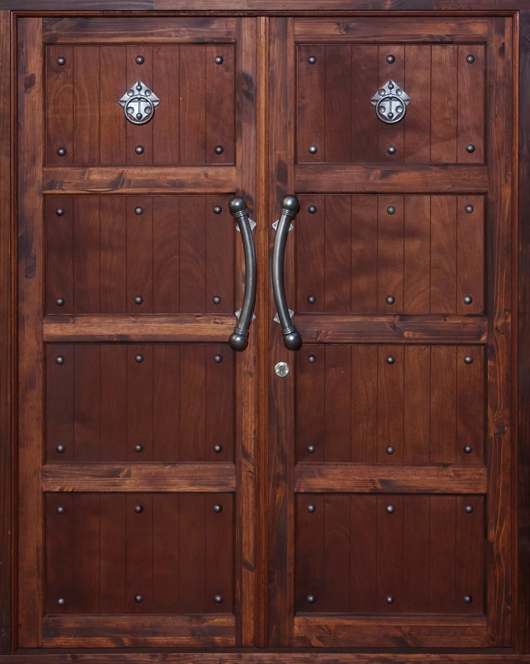 Ebony Vintage Pair Doors - Pre Hung, Pine timber double semi-exterior doors with handles and lock