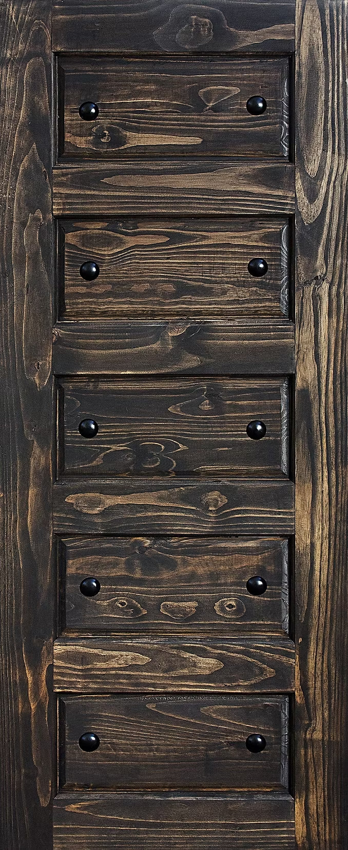 Ebony Studded 5 Panel Semi-Exterior Door – engineered pine with decorative studs and ebony stain