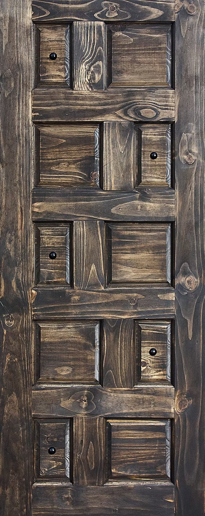 Ebony Studded Brick Semi-Exterior Door – engineered pine with brick-style panels and decorative studs in ebony stain