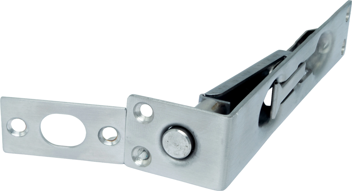 TAURUS stainless steel mortice flush bolt with recessed lever mechanism and separate strike plate.