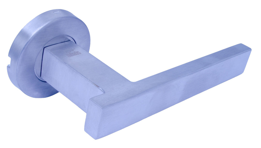 Taurus T030 satin stainless steel lever door handle on round rose
