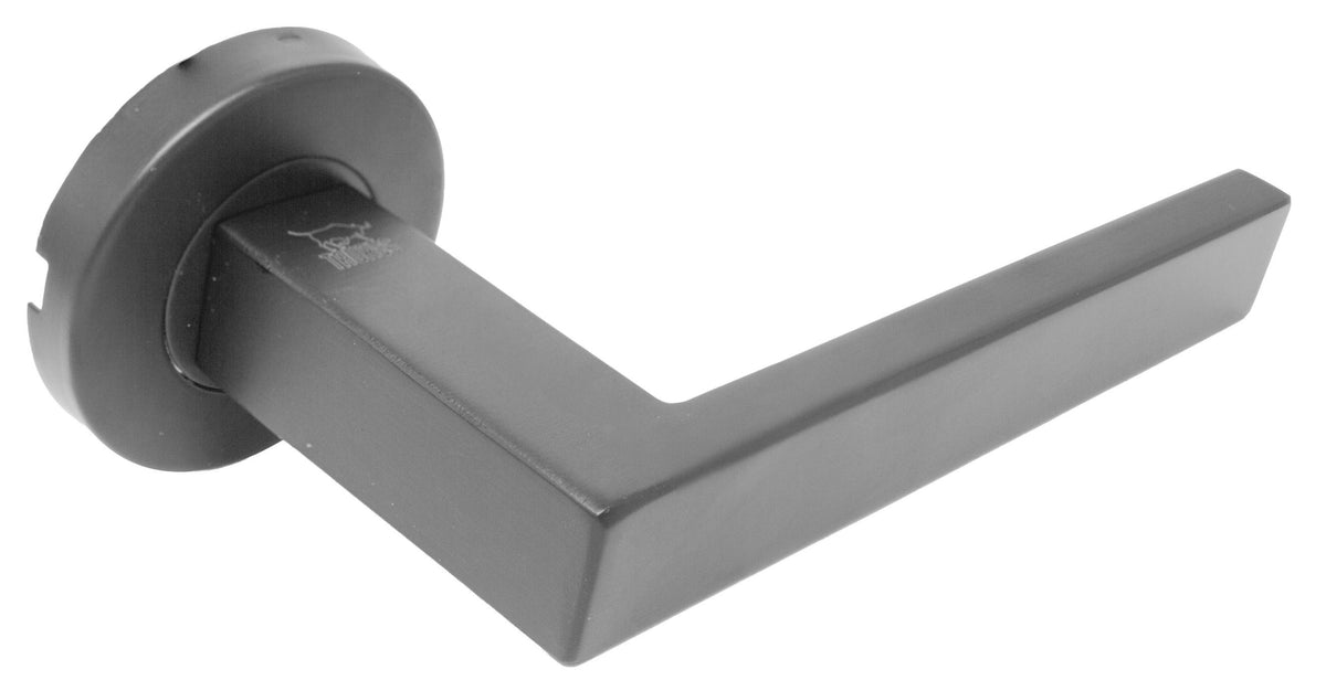 Taurus T033 matt black lever door handle on round rose