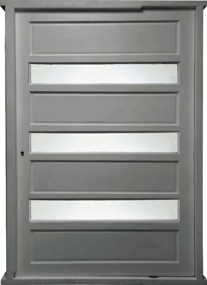 Hardwood 5-Panel Grey Pivot Door with Mirrored Glass - 1.2m x 2.1m