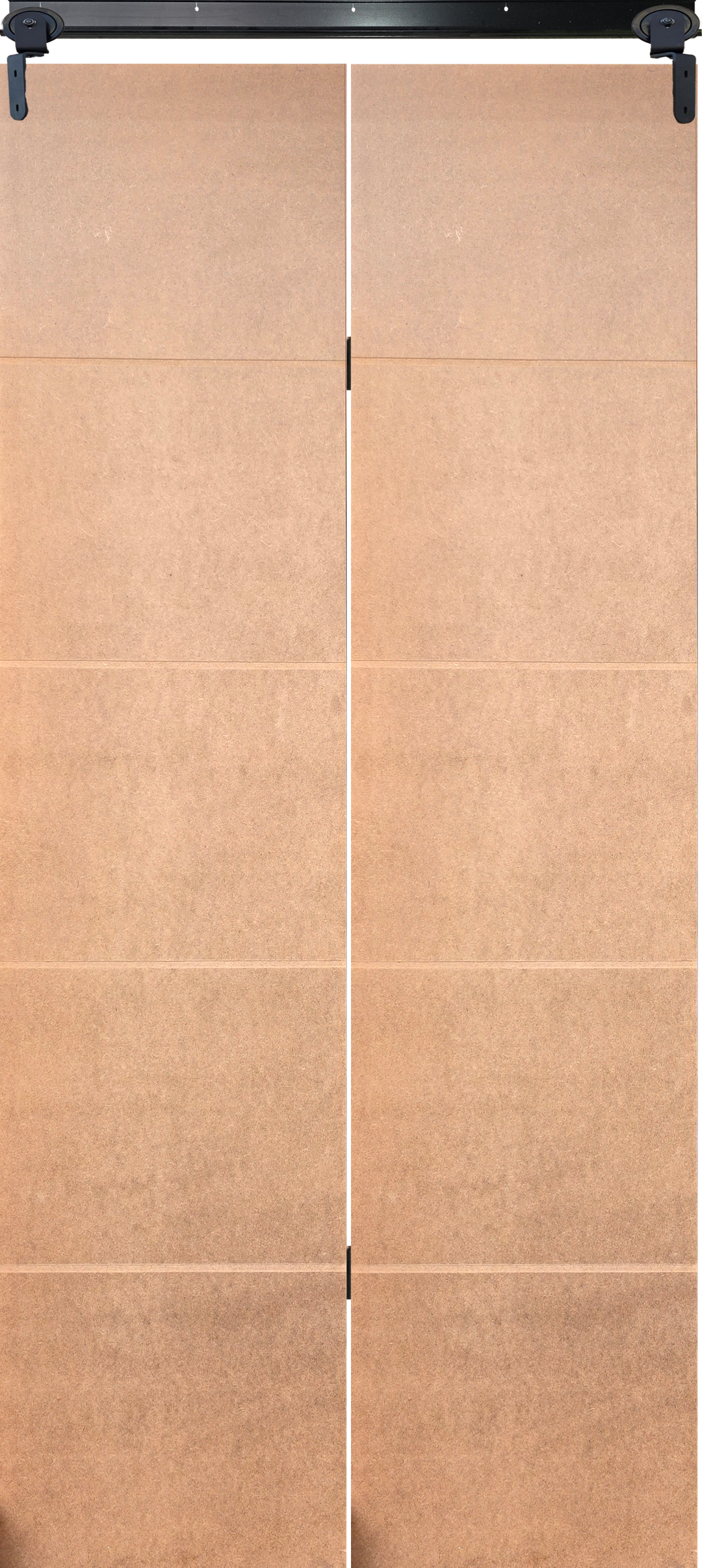 Economy Light Duty Bi-Fold Barn Door Pair - 4 Shallow Grooves - Hollow Core with Black Sinkless Hinges, closed position