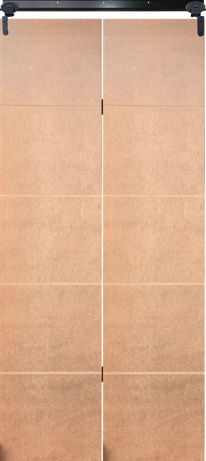 Economy Light Duty Bi-Fold Barn Door Pair - 4 Shallow Grooves - Hollow Core with Black Sinkless Hinges, closed position