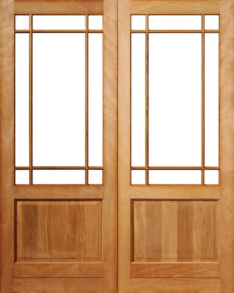Swartland Happy Doors PD11/1612 double exterior doors with large glass panes and solid bottom panels – Winsters range, pre-dipped in transit stabiliser.