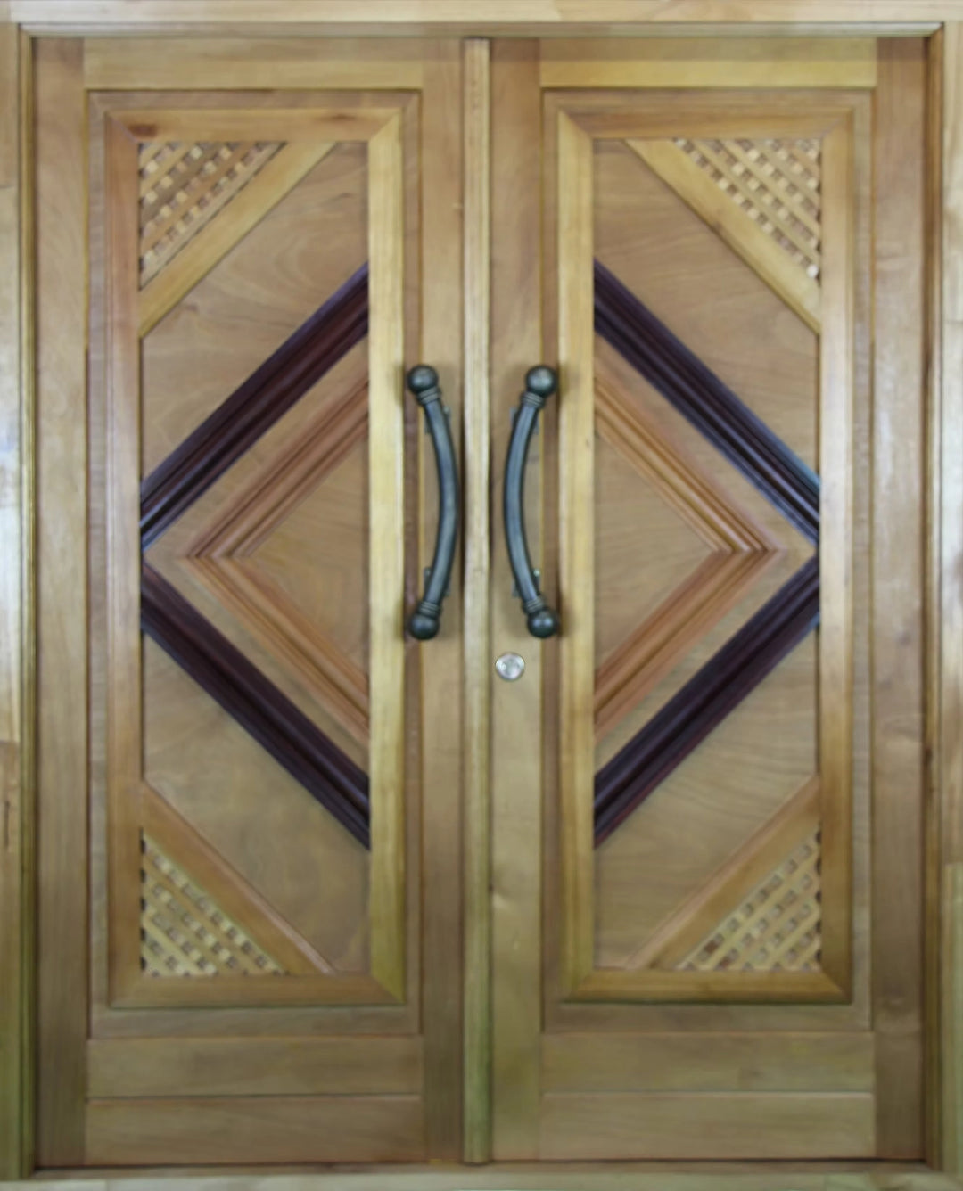 Prism Design Pair Door - Pre Hung, Pine timber double semi-exterior doors with geometric pattern